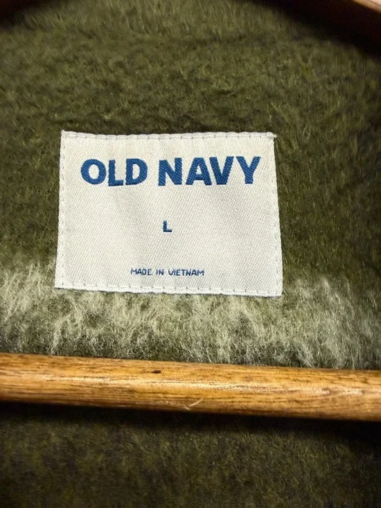 Old Navy Olive Green Striped Fuzzy Shacket Jacket - Picture 2 of 4